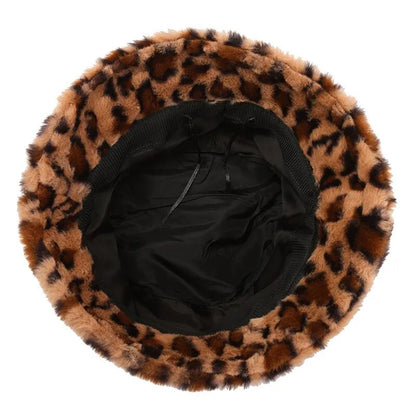 Hat Woman Winter Show Face Little Leopard Print Fisherman Hat