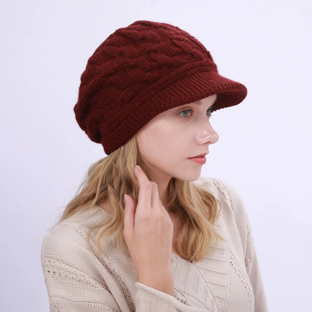Women's Winter Cable Knit Hat Fashion Beret & Peaked Cap