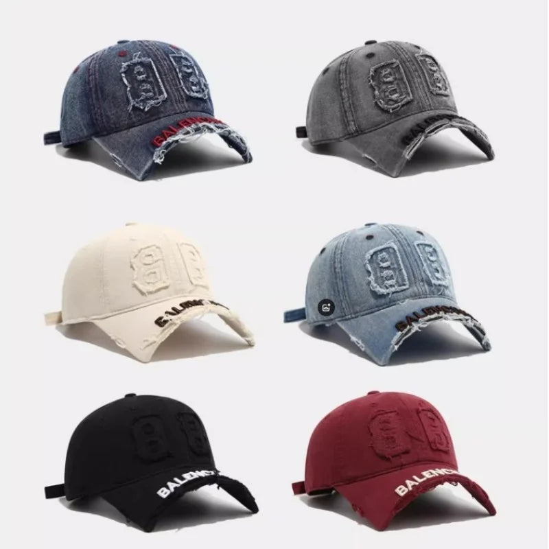 Fashion Denim Baseball Cap Women Men Hats Vintage Distressed Letters Embroidered