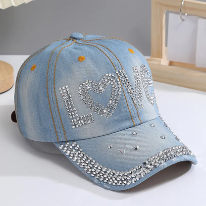 A Women’s Sparkle Bling Rhinestone Bejeweled Cotton Denim Baseball Cap