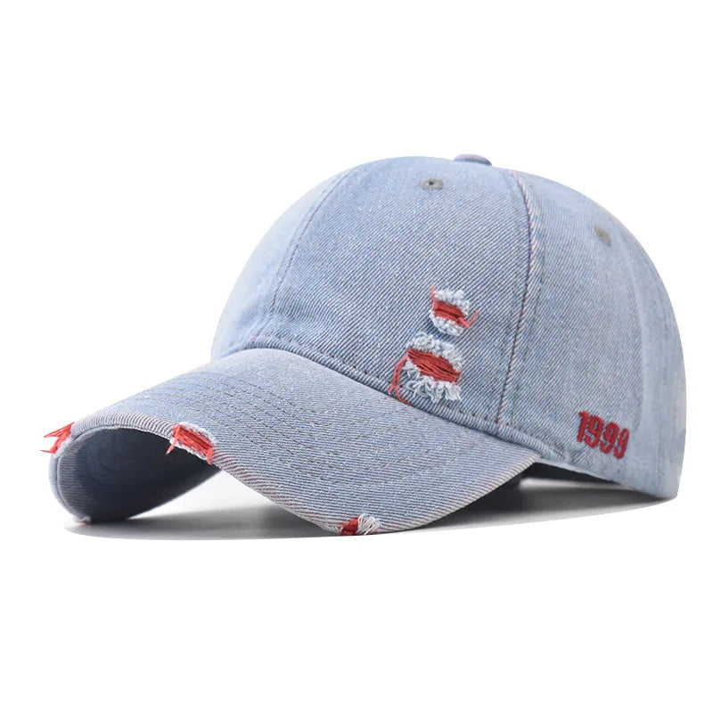 Women's Rainbow Denim Distressed Baseball Cap