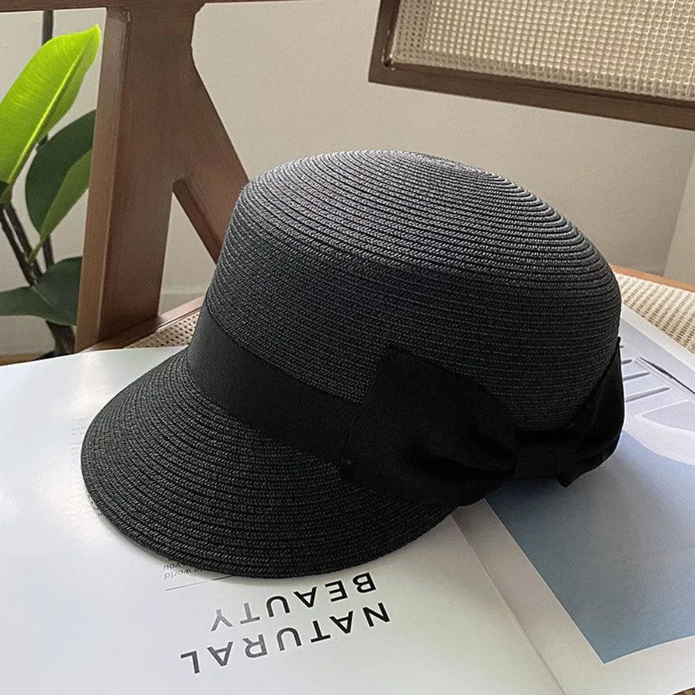 Elegant Wide Brim Bow Straw Hat Woven Bowknot Sunscreen Hat
