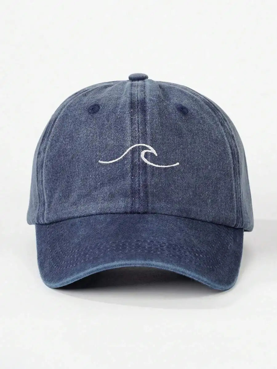 Embroidered Wave Washed Baseball Cap Adjustable