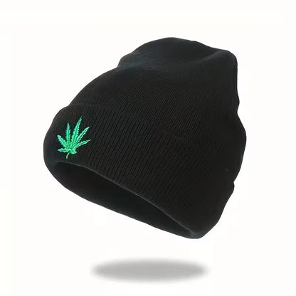 Fashion Leaf Embroidery Knitted Hat For Men Women Teens