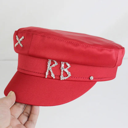 Brand Designer Satin Diamond R B Letter Newsboy Caps Women Flat Hat
