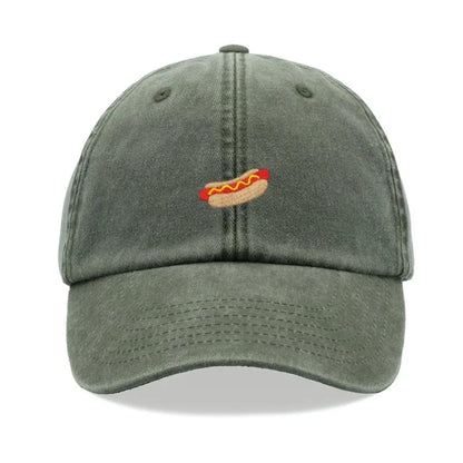 Hotdog Baseball Cap Vintage Washed Unisex Dad Hat Adjustable Faded Sports Sun Food Hiking Gardening Funny