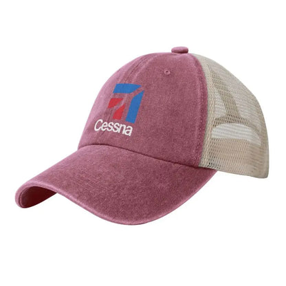 Custom Cessna Logo Print Mesh Back Baseball Cap Low Profile Trucker Hat Cotton Denim Caps Sun Visor Hat