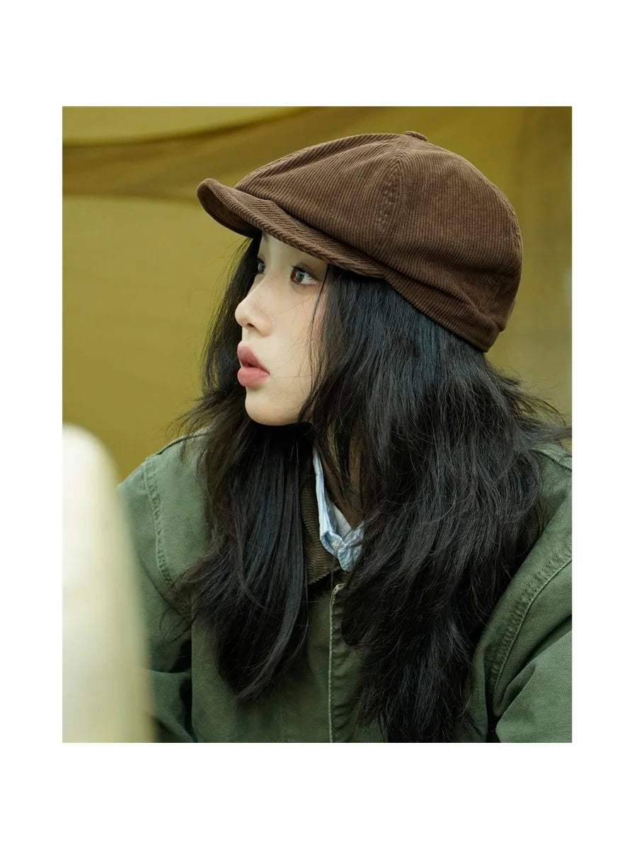 Japanese Street Corduroy Progressive Hat Women's Autumn Beret Painter Hat