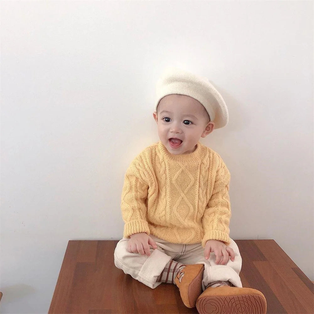 Fashion Baby Knitted Beret Hat Solid Color Children's Warm Hats
