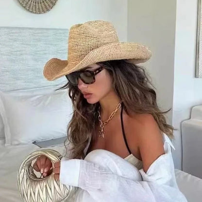 Ins Blogger Vacation 100%Raffia Cowboy Sun Hats