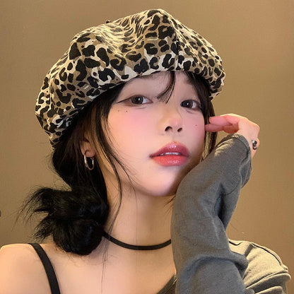 Leopard Berets For Women Print Octagonal Cap