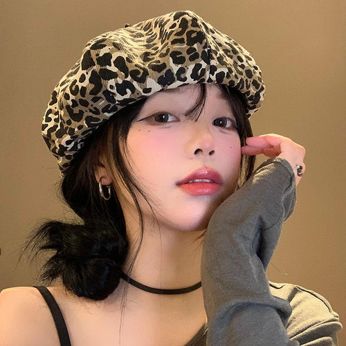 Leopard Berets For Women Print Octagonal Cap