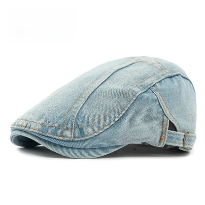 Solid Denim Ivy Cap Men Adjustable Buckle Flat Beret Hat