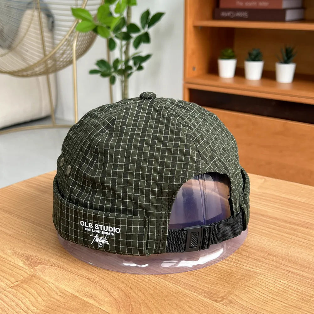Plaid Quick-Dry Melon Cap Embroidered Dome Trendy Hip-Hop Hat For Men