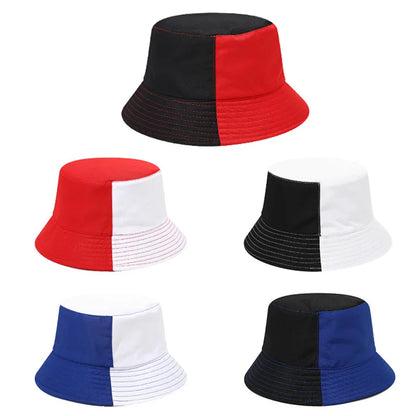 Black White Patchwork Bucket Hat Street Style Daily Wear Flat Top