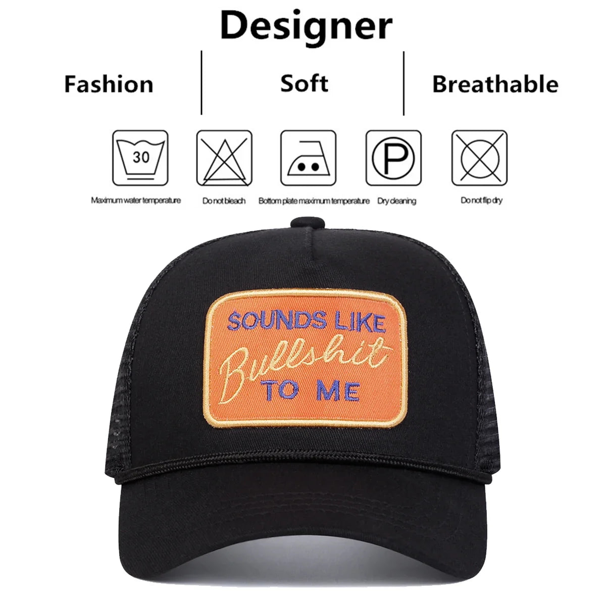 Unisex Bullshit Letter Embroidery Baseball Net Caps Spring Summer