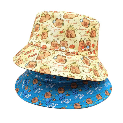 Cute Cartoon Capybara Pattern Panama Hats Summer Sunscreen Fisherman Hat Women Man