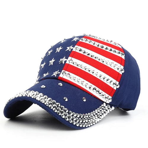 Men Women Baseball Cap USA Flag Diamond Rivet Brand Snapback Unisex