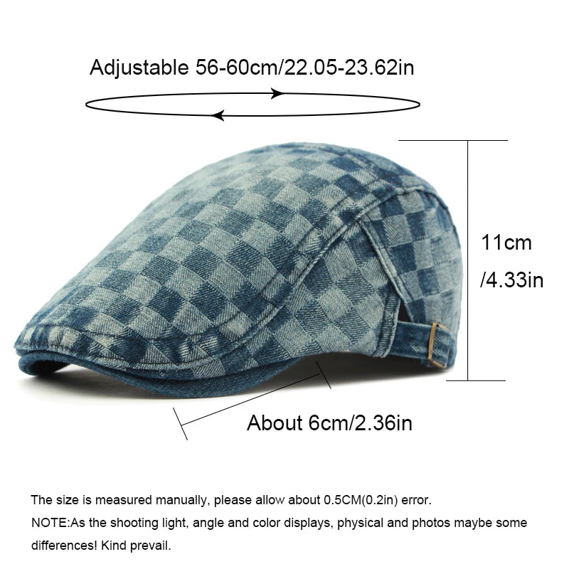 Plaid Berets Hat Men And Women Washed Denim Visors