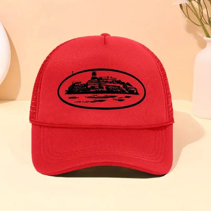 A Trendy City Scenery Mesh Dad Hat Adjustable Breathable Baseball Cap