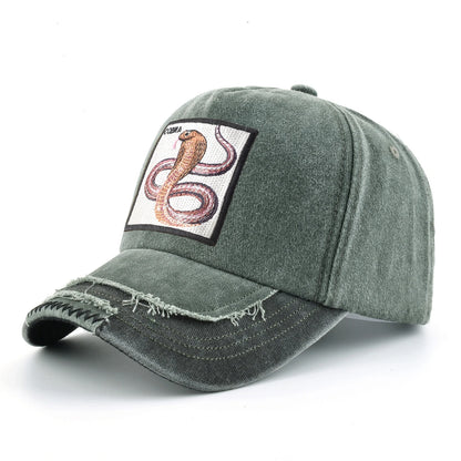 Vintage Denim Baseball Cap With Embroidery Animals