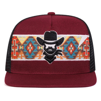 Unisex Western cowboy embroidery Hip-hop Net Hats Spring Summer