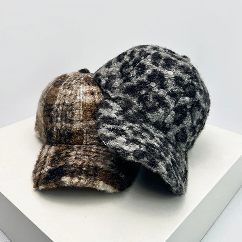 Check Leopard Print Baseball Hats Sunshade Retro Warm
