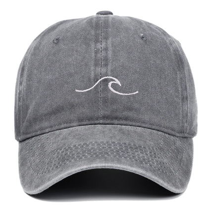 Wave Pattern Embroidered Baseball Cap, Solid Color Washed Retro Hat, Men's and Women's