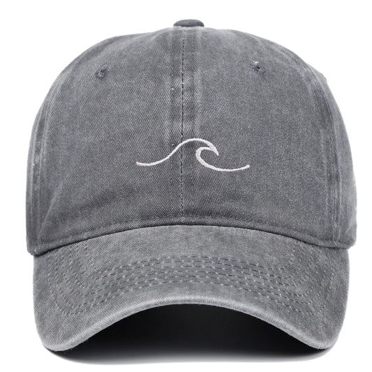 Wave Pattern Embroidered Baseball Cap, Solid Color Washed Retro Hat, Men's and Women's