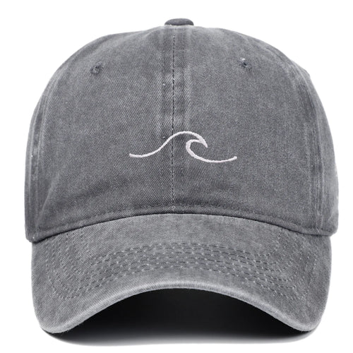 Wave Pattern Embroidered Baseball Cap, Solid Color Washed Retro Hat, Men's and Women's