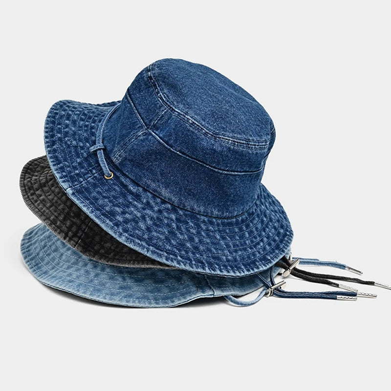New Washed Denim Bucket Hat Women Outdoor Sun Hat