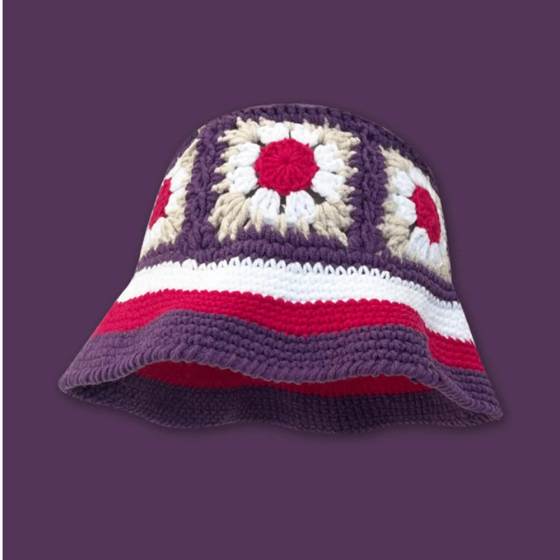 Dopamine Autumn Crochet Panama Cap Korean Handmade Bucket Hats