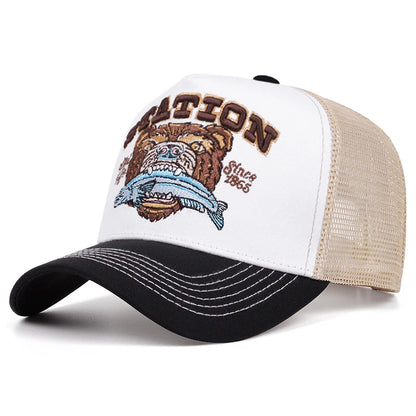 Fashion Bear Eating Fish Truck Hat Men's Trendy Street Hat Women's Baseball Hat