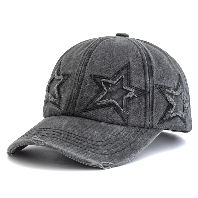 New Women's Five Pointed Star Design Washed Cotton Baseball Cap