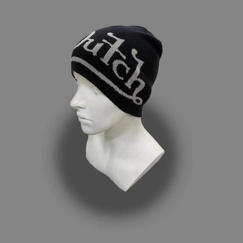 Y2k Retro Street Style Letter Jacquard Knit Hat Without Eaves
