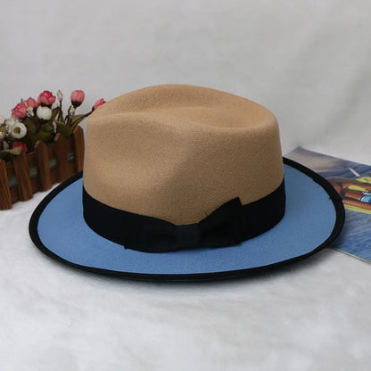 Men Women Wool Felt Fedora Hat Retro British Style Two Tone Jazz Cap