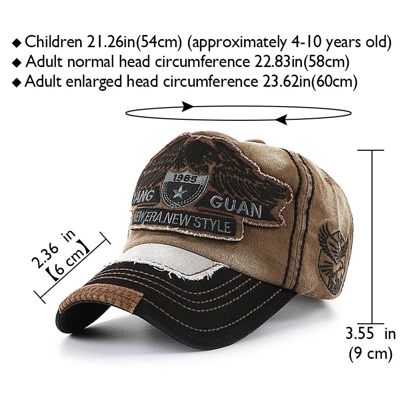 Eagle Embroidered Large Head Baseball Cap With 3 Sizes To Choose From