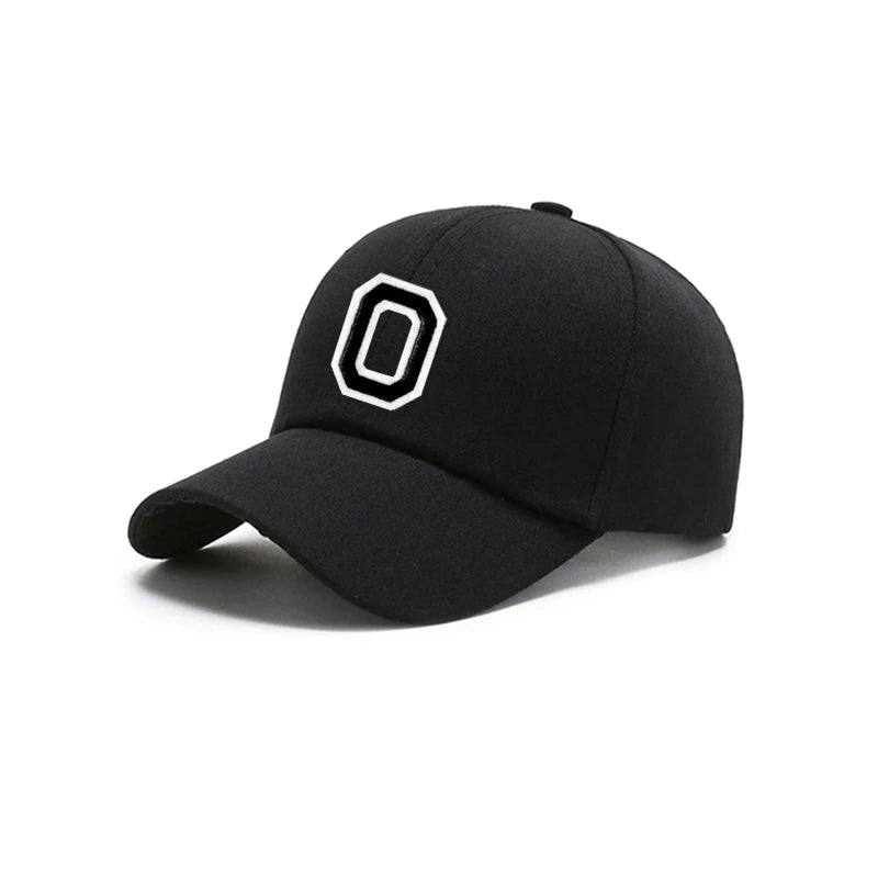Black Unisex 26 A-Z Letter Baseball Cap, Adjustable Casual Breathable Sunscreen Cap