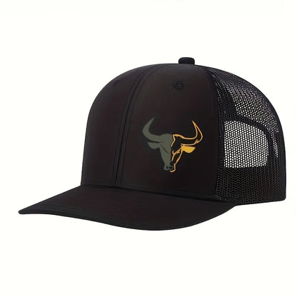 Unisex Baseball Cap Adjustable Outdoor Sports Bull Head Print Mesh Breathable Breathable Net Cap Trucker Hat