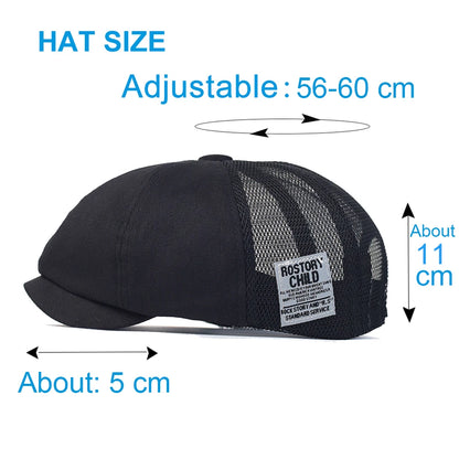 Summer Mesh boy Cap Breathable Cotton Peaky Octagonal Hat Vintage Casual Cap