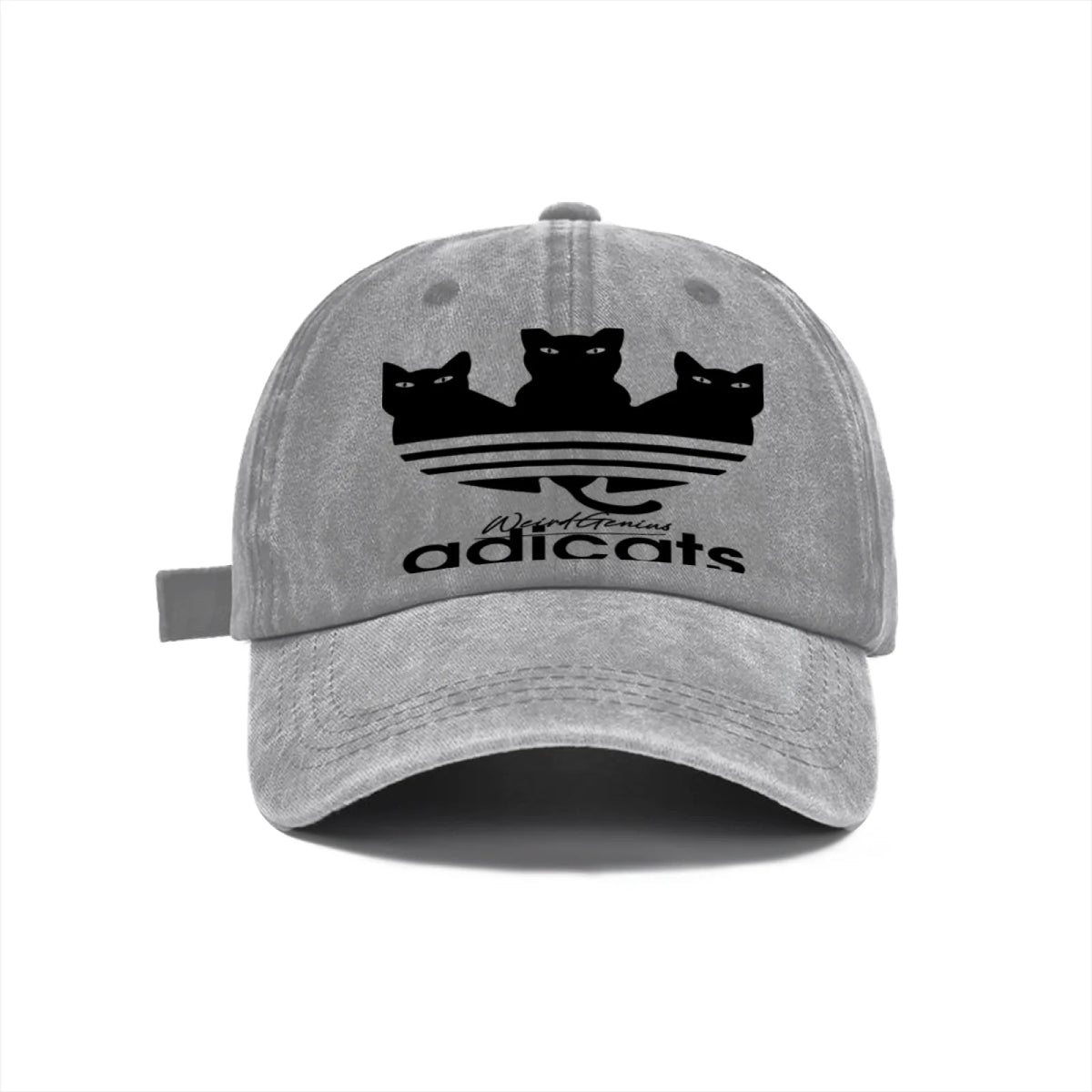 Vintage Washed Baseball Cap Unisex Distressed Snapback Hat Grey Three Black Cats Embroidery Adjustable Dad Hat Streetwear