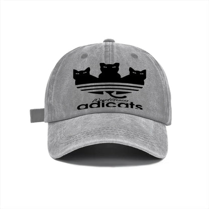 Vintage Washed Baseball Cap Unisex Distressed Snapback Hat Grey Three Black Cats Embroidery Adjustable Dad Hat Streetwear