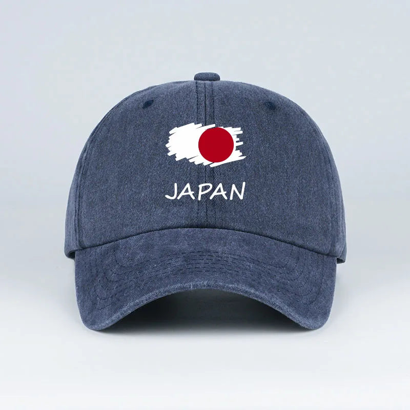 Flag Print Washed Baseball Cap Comfortable & Breathable Retro Patriotic Style Daily Commute Gift for Japan Enthusiasts