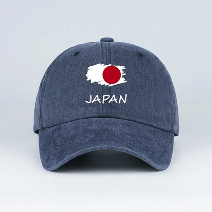 Flag Print Washed Baseball Cap Comfortable & Breathable Retro Patriotic Style Daily Commute Gift for Japan Enthusiasts