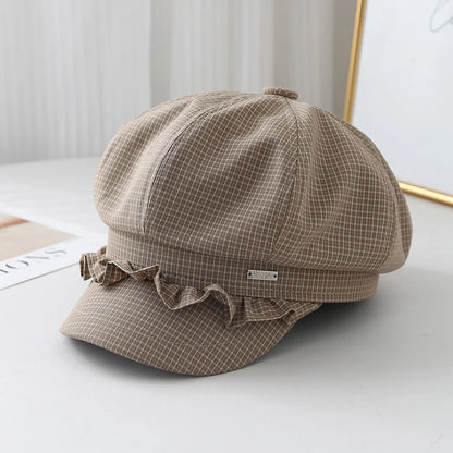 Striped Plaid Octagonal Cap Women Beret