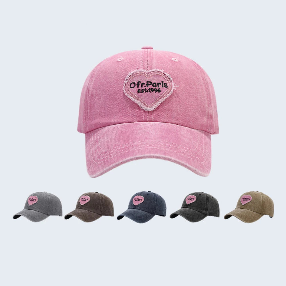 Y2K Trendy Distressed Heart-Patterned Fabric Label Letter Embroidery Baseball Cap