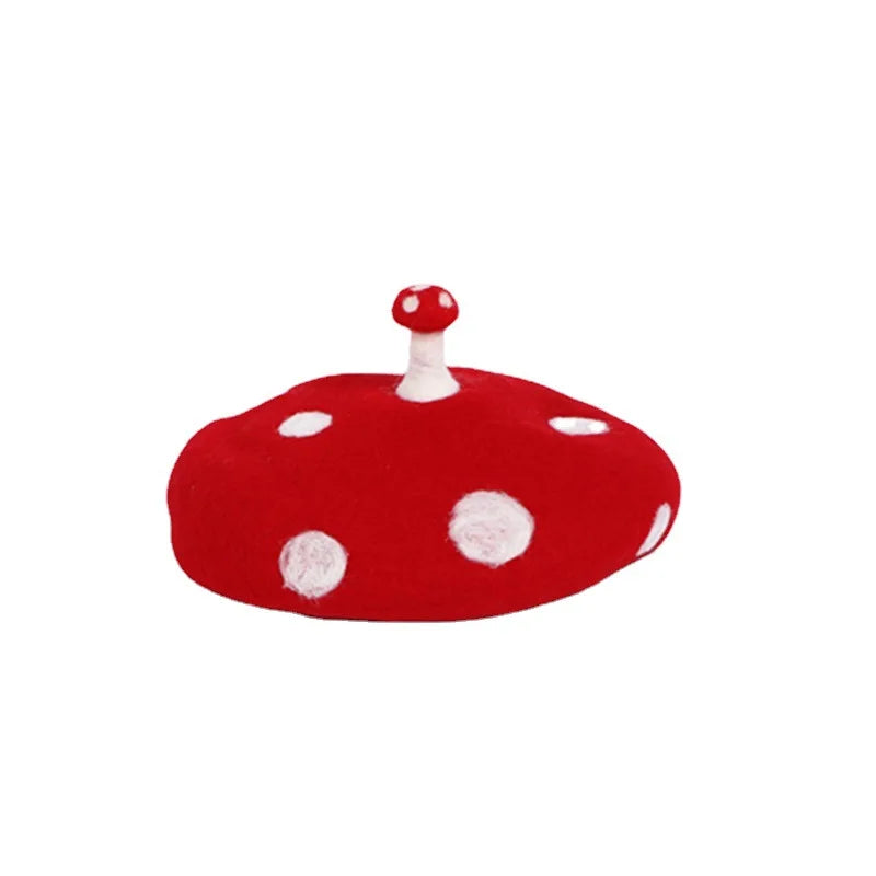Women Handmade Beret Hat Female Hat Autumn Wool Felt Cloud Painter Cap