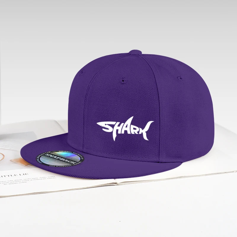 Shark Letter Print Flat-Brim Cap Snapback Cap