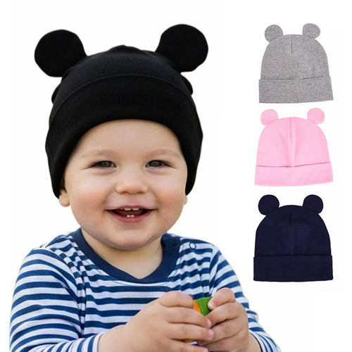 Baby Beanie Hat With Bear Ears Solid Color Baby Hats
