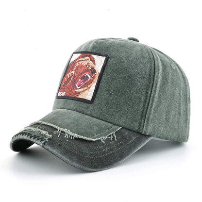 Vintage Denim Baseball Cap With Embroidery Animals